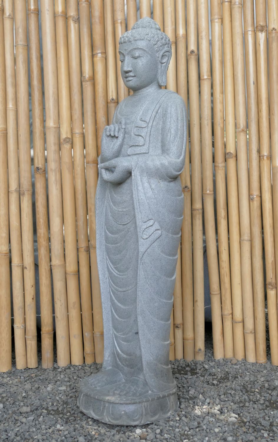  Product image 7 of the product “Standing Buddha made of Riverstone in Dharmachakra position - gesture of wheel of the teaching of Dharma. About 122cm height ”